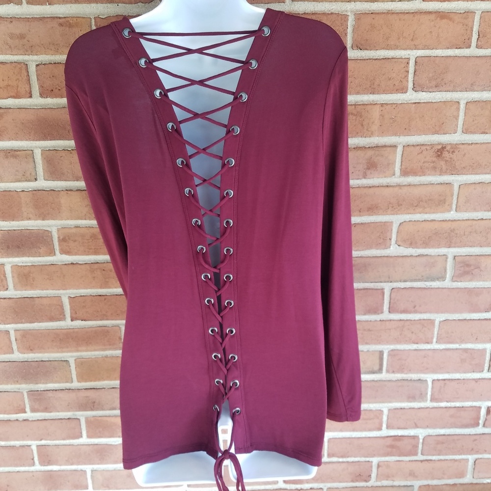 Long Sleeve Lace Up Shirt.